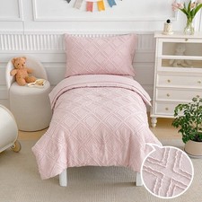4 Pieces Tufted Toddler Bedding Set Light Pink Jacquard Tufts, Soft and Embro...