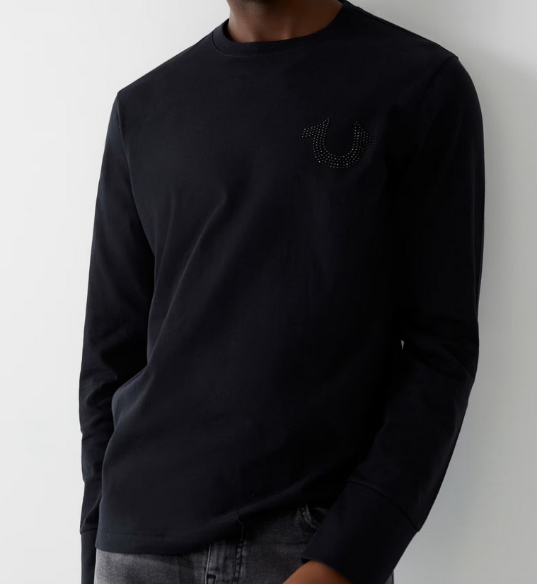 True Religion Mens World Tour Long Sleeve Logo Tee in Black XXL 4590₽
