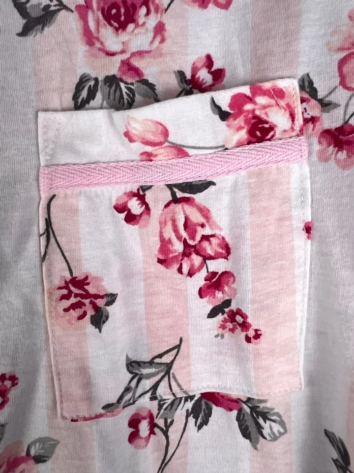 Women's Laura Ashley Pajamas XL White Pink Floral Striped Nightshirt - Image 4 of 4