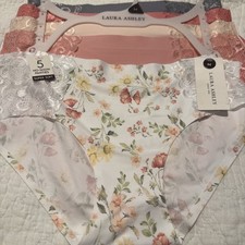 5 Laura Ashley Panties Brief Underwear Polyester Spandex Medium Lace No Show