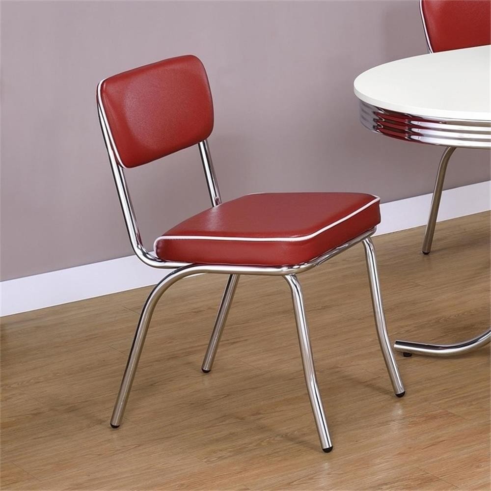 Coaster Retro Dining Side Chair in Red and Chrome (Set of 2)