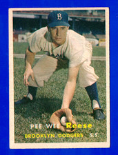 1957 TOPPS #30 PEE WEE REESE BROOKLYN DODGERS CARD -- VG / EX