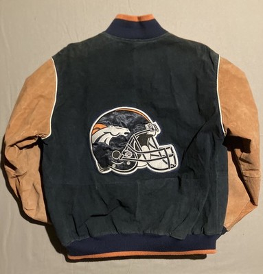 VTG 90 s NFL G-III Suede Leather Jacket Coat Men s L ~ Denver Broncos Logo Zip