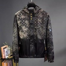 Men's Slim Fit Windbreaker Geometric Pattern Hooded Jacket Casual Outerwear