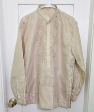 Barong Tagalog Classic Filipino Formal L/S Pullover Lined Dress Shirt Men's XL