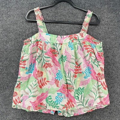 Cynthia Rowley Linen Top Womens M Leaf Print Sleeveless Casual Tropical Coastal