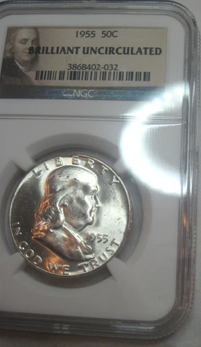 1955 * Silver BEN FRANKLIN Half Dollar BU NGC Slab * USA Only Please * FREE SHIP