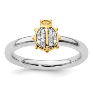 Authentic Sterling Silver Stackable Expressions Gold- Plated Ladybug Diamond Ring