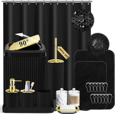 Black Bathroom Accessories Set with Shower Curtain and Rugs 24PCS