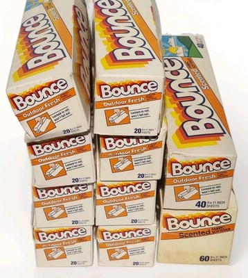 HUGE LOT OF 10 NEW BOXES BOUNCE DRYER SHEETS VTG 80'S ~ TOTAL OF 260 SHEETS