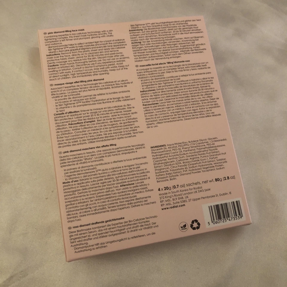 Rodial Pink Diamond Lifting Face Mask 4 Masks Lift & Illuminate Sealed NIB - Image 3 of 4