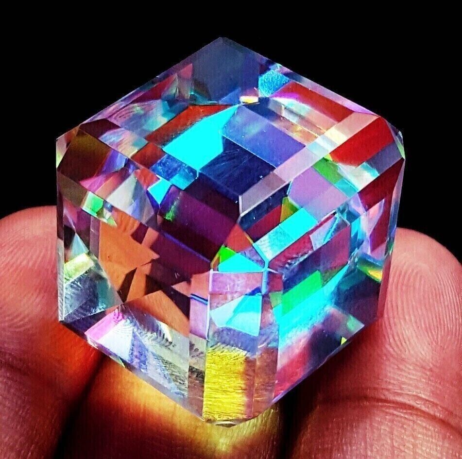 A+ 101 Ct Natural Mystic Topaz Rainbow Colour Cube Cut