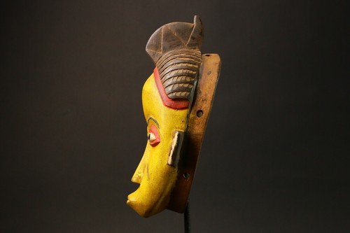Vintage African Baule Ndoma Mask Hand Carved Wood Painted Ritual Original-G2987 - Photo 8/24