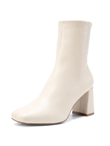 Modische Damen-Stiefeletten niedrig klobiger Blockabsatz eckige Zehenpartie Reißverschluss Booties - Bild 1 von 19