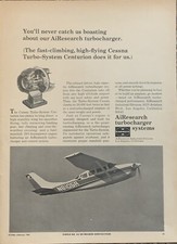 1967 Garrett Airesearch Turbocharger Print Ad Cessna Centurion Airplane Vtg 60s