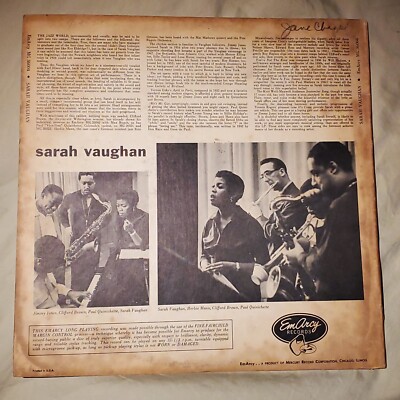 Sarah Vaughan Lullaby of Birdland 1954 mono LP jazz EmArcy MG