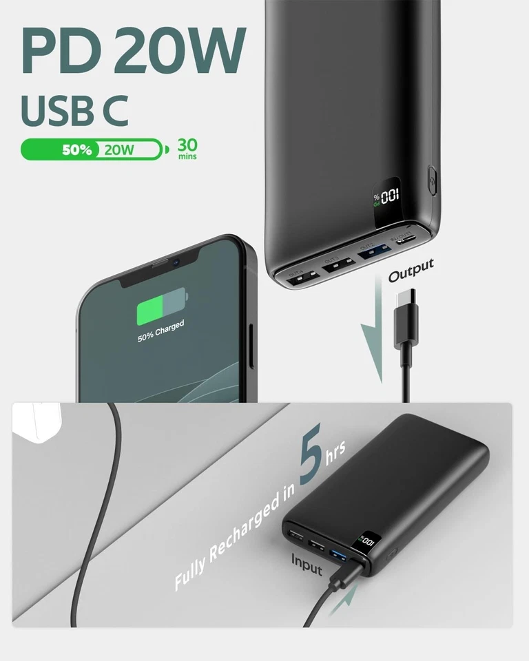 Powerbank Ladegerät 26800 mAh Power Bank Extern 20W Akku USB C Tragbar B35 - Bild 4 von 4