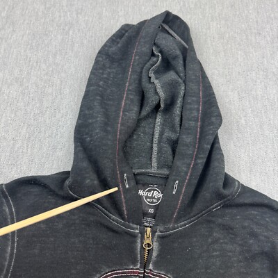 Vintage Hard Rock Cafe Hoodie Womens Xs Black Full Zip Fleece