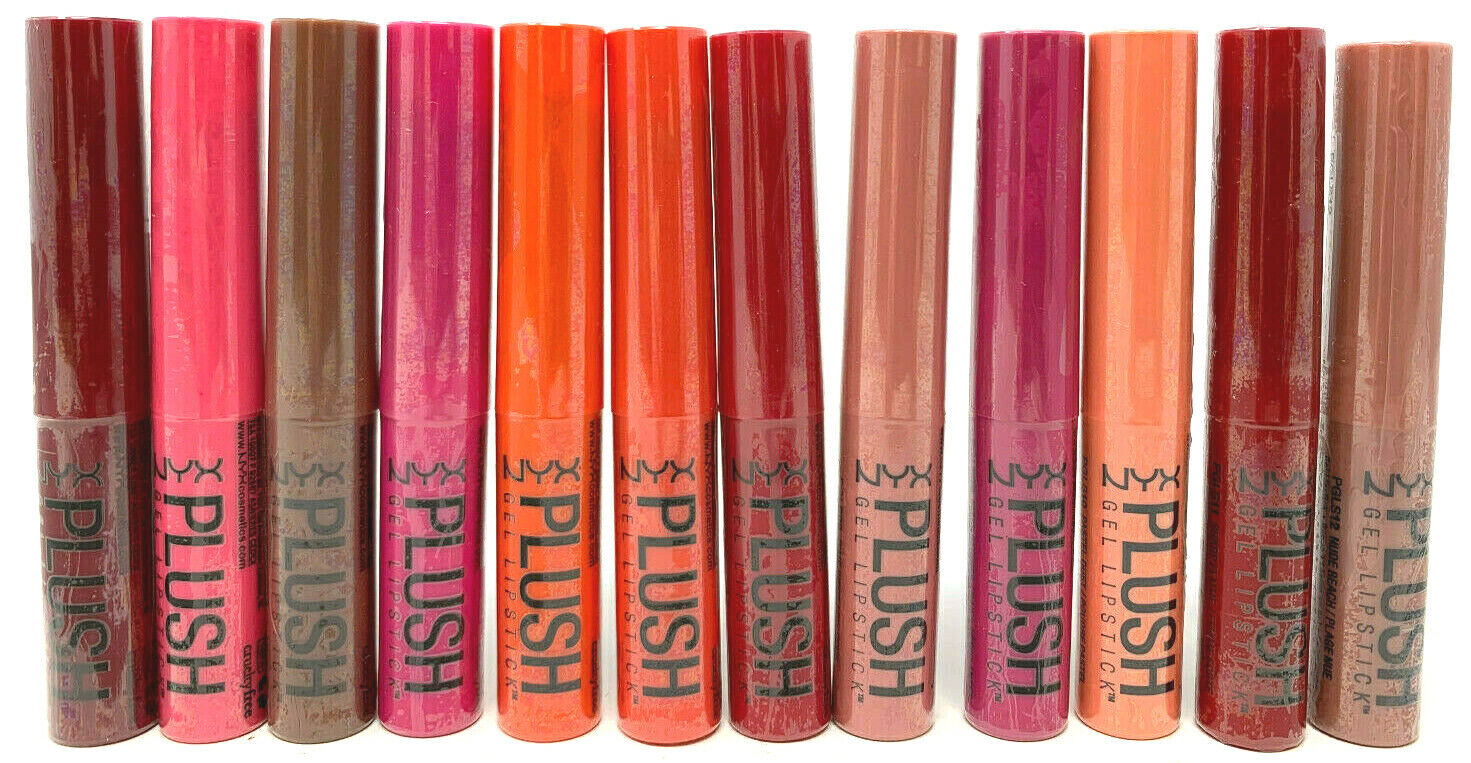 (12) NYX Plush Gel Lipstick New & Sealed Full Set Unique Colors...
