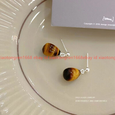New Fashion Natural Yellow Tiger's Eye Gemstone Teardrop Beads Dangle Earring