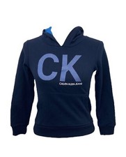 Calvin Klein Boys Size 6 Hoodie Blue Big Logo Dual Tone Kangaroo Pocket