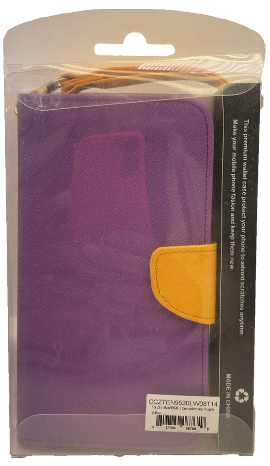 NEX 3-In-1 2 Tone Wallet Case with Wrist Strap for ZTE Max N9520 - Purple/Yellow - Image 4 of 4
