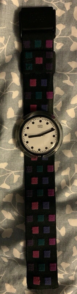 A Rare 1989 Vintage Swatch Pop Watch, With Material Square