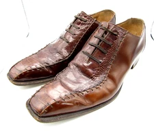 Vintage MAURI Ostrich Leather Shoes Brown Slip-on Derby Mens 9.5 Italy