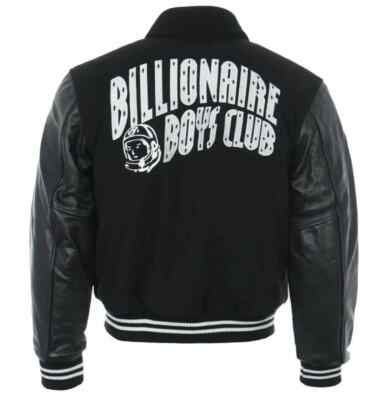 Billionaire Club Varsity Jacket Black Wool Leather Letterman Bomber Coat