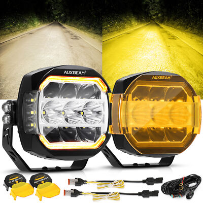 AUXBEAM 5'' LED Work Driving Lights Pods Side Shooter DRL Turn Signal Lamp &Cover