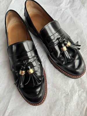 LUXURY Stuart Weitzman Manila Jet Mirror loafers Black Gold Slip On Wome.Sz 9,5