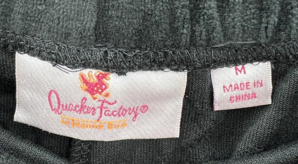 Quacker Factory Pants Womens Medium Black Velvet Pull On Wide Leg Stretch - Image 4 of 4