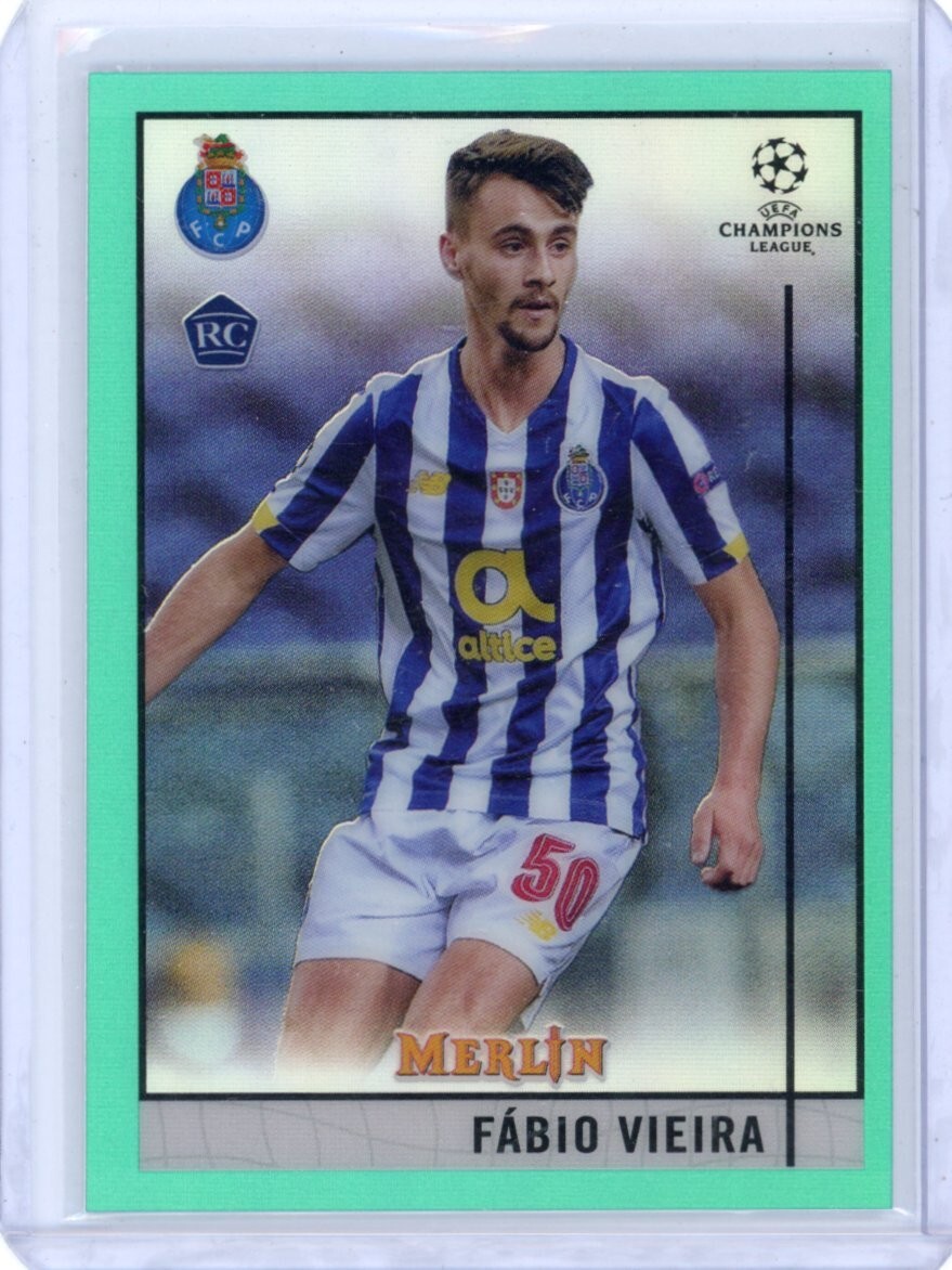 Fabio Vieira 2020-21 Topps Merlin Chrome UCL Aqua Refractors /199 #40 Rookie RC
