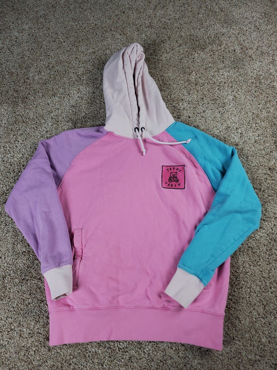 Teddy Fresh Hoodie Small Mens Pink Colorblock Long Sleeve Pullover
