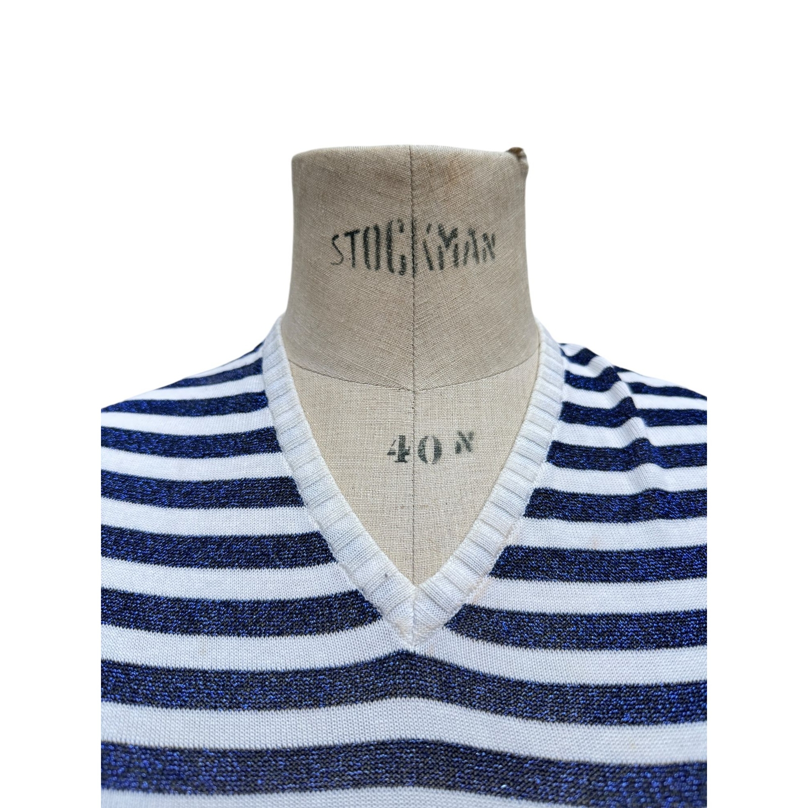 T shirt Yves Saint Laurent bianca a righe blu navy taglia S