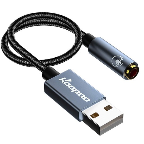 USB to 3.5mm Jack Audio Adapter, 2in1 External USB Sound Card, 3.5mm Aux to U...