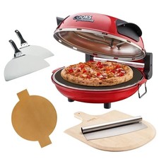 Electric Pizza Oven 31cm Stone Base 1200W Timer Glass Window Bamboo Board & Cutt