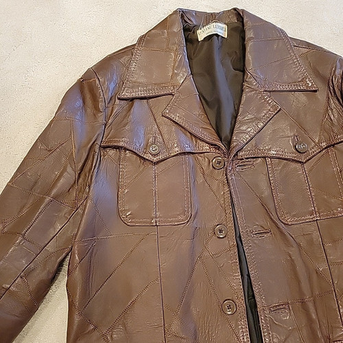 Giacca patchwork pelle vintage anni 60-70 uomo 42 Woodstock patch tasca marrone - Foto 1 di 24