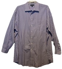 Paul Fredrick Men s LS Shirt SZ 20/36 No Iron Cotton Purple And White Striped