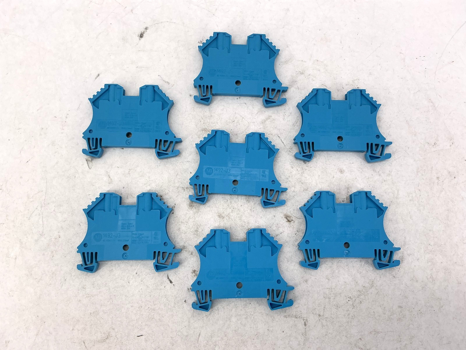 Lot of 7 New Allen Bradley 1492-J3-B Ser A Terminal Blocks Blue 25A 600V