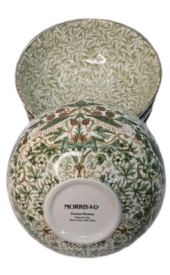 Set of 4 Morris & Co.  Strawberry Thief 7'' Dinner Bowls with Gold Rim/NEW