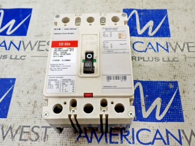 #ad Eaton Cutler Hammer Circuit Breaker ED3100 3 Pole 100 Amp 65kA @ 240VAC TESTED $299.00