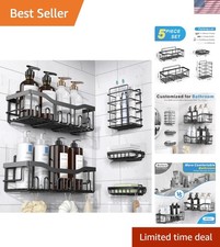 Luxurious 5-Pack Adhesive Shower Caddy Set - Stainless Steel, No Drilling