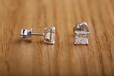 2CT Princess Lab Grown/CVD Diamond Push Back Earrings Solid 14k White Gold #199