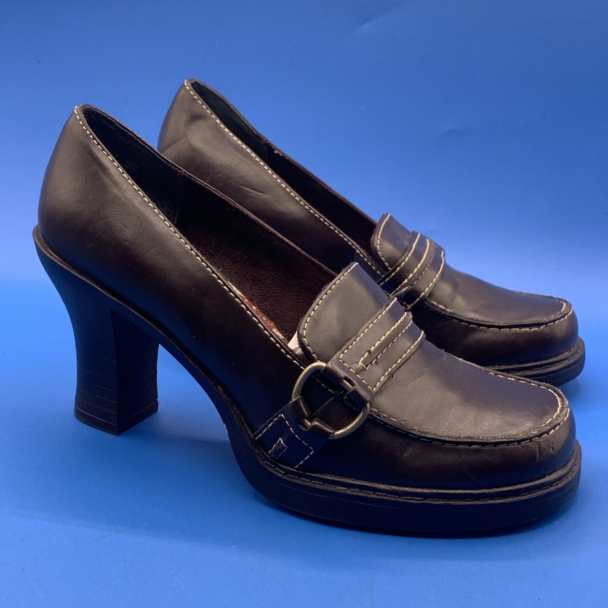VTG 90s Y2K MUDD AGENT Brown Loafers Platform Pumps Buckle Chunky