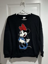 Disney Sweatshirt Girls Black Mickey Minnie Mouse Crewneck Size Medium