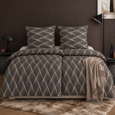4 tlg Irisette Flanell Bettwäsche 8371-11 Rauten grau natur 135x200