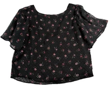 Loft Size Small S Floral Blouse Shirt Black Bow In Back