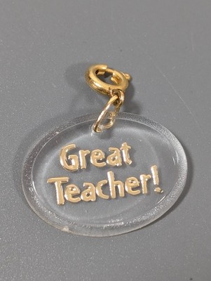 Vintage Hallmark Great Teacher Clear Acrylic Gold Tone Charm