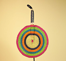 Handwoven African Decorative Fan Wall Art Multicolor Tribal Fiber Decor-G5919